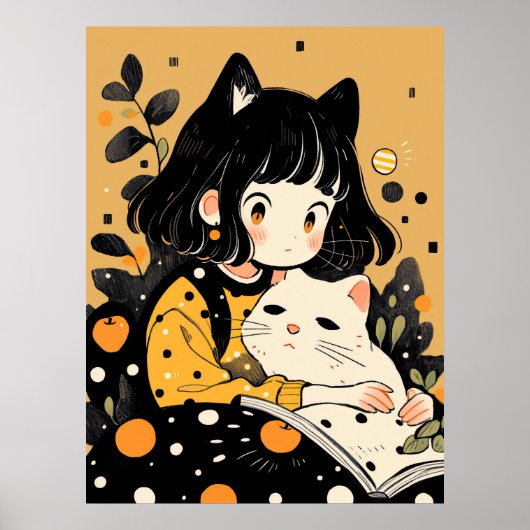 Kitty Girl liest ein Buch Poster (Vorne)