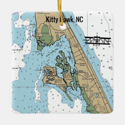 Kitty Hawk NC Chart Keramikornament (Vorderseite)