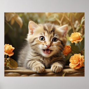 *~* Kitty Hello Floral 5:4 Kitten Cat AP68 Poster