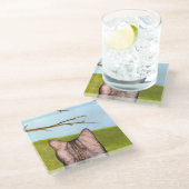 Kitty im Fenster Glasuntersetzer (Schrägansicht)