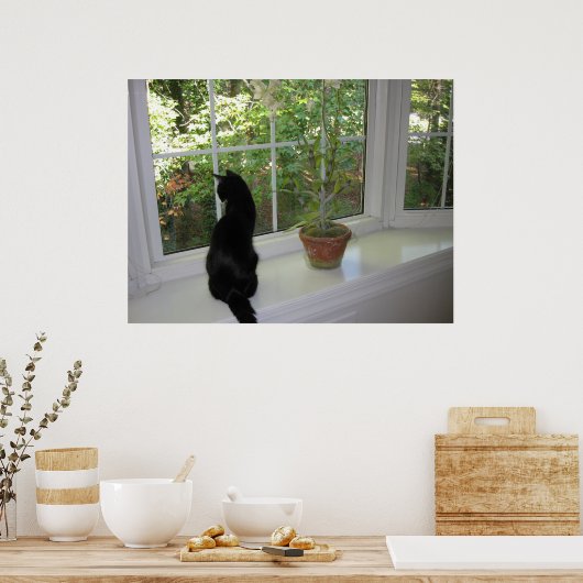 Kitty im Fenster Poster (Küche)