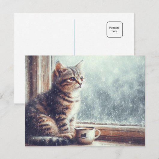 Kitty im Fenster Postkarte (Vorne/Hinten)