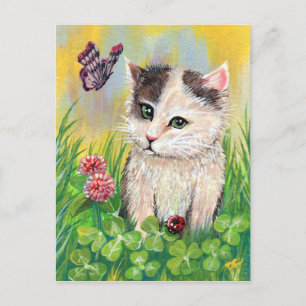 Kitty in Clover Patch Postkarte