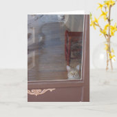 Kitty in der Tür Karte (Gelbe Blume)