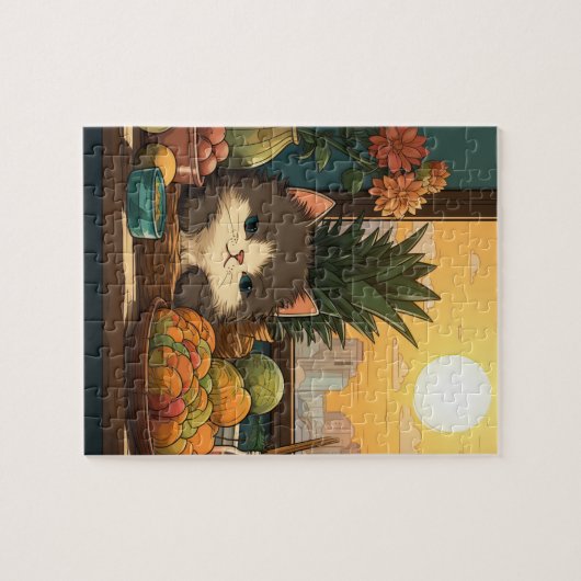 Kitty in einem Korb im Sun-Puzzle Puzzle (Horizontal)