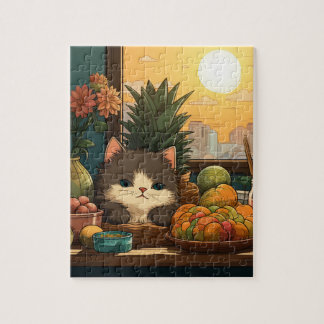Kitty in einem Korb im Sun-Puzzle Puzzle