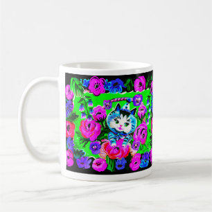 Kitty in einem Korb Retro-Tasse Kaffeetasse