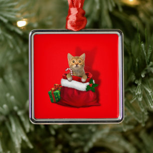 Kitty in einer Weihnachtstasche Ornament Aus Metall