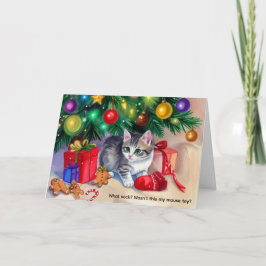 Kitty jagt Mamas Socke unter dem Weihnachtsbaum Feiertagskarte