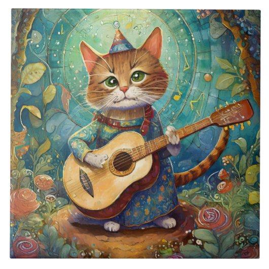 Kitty Kat Gitarre spielen Fliese (Vorderseite)
