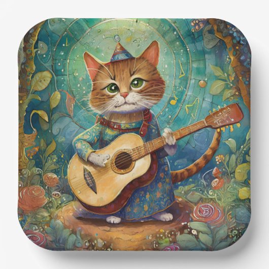 Kitty Kat spielt Gitarre Pappteller (Vorderseite)