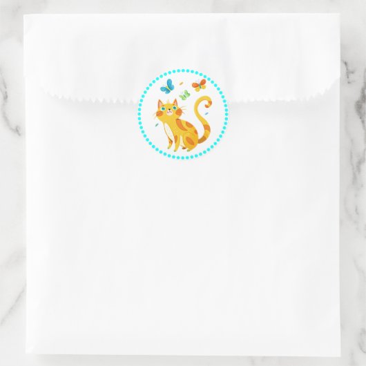 Kitty Kat und bunte Schmetterlinge Runder Aufkleber (Tasche)