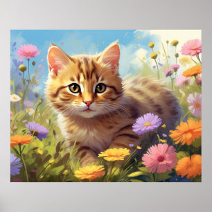 *~* Kitty Katze 5:4 Kitten Feld Wilde Blumen AP6 Poster
