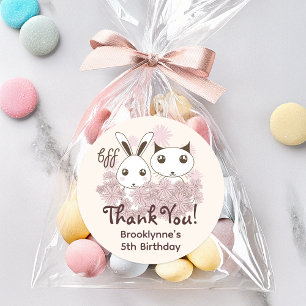 Kitty Katze und Bunny Kinder Geburtstags Dankeschö Runder Aufkleber