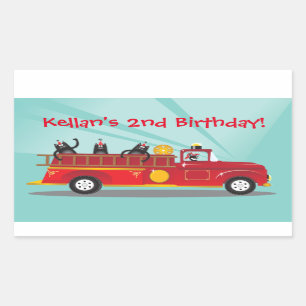 Kitty-Katzefiretruck-Geburtstags-Party-Aufkleber Rechteckiger Aufkleber