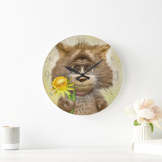 Kitty-Katzen-Frühlings-Blume Große Wanduhr (Zuhause)