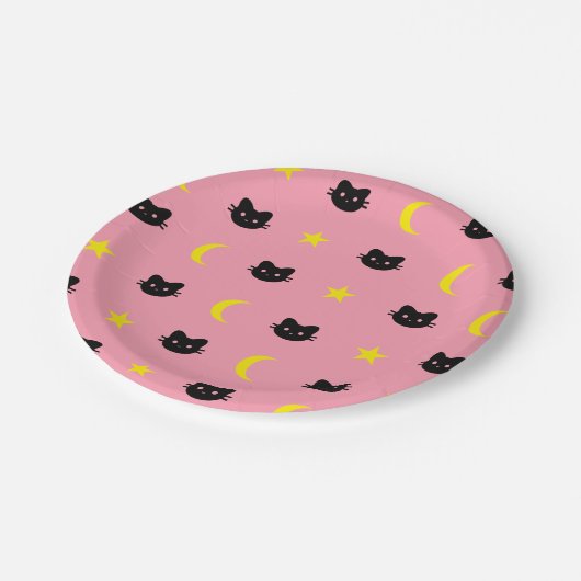 Kitty Katzen-Mond und Stern-PapierTeller Pappteller (Schrägansicht)