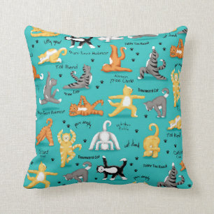 Kitty-Katzen-Yoga-Pose-Türkis-Blau-Gelb Whimsy Kissen
