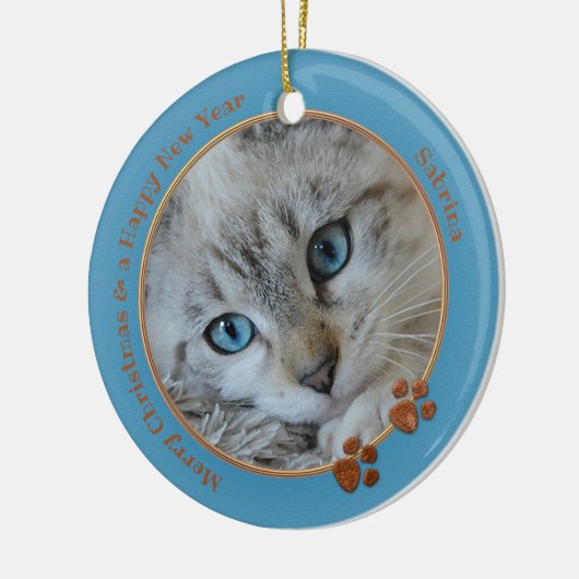 Kitty Keepake Blue Christmas Foto Ornament (Links)