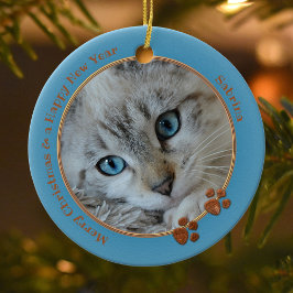 Kitty Keepake Blue Christmas Foto Ornament