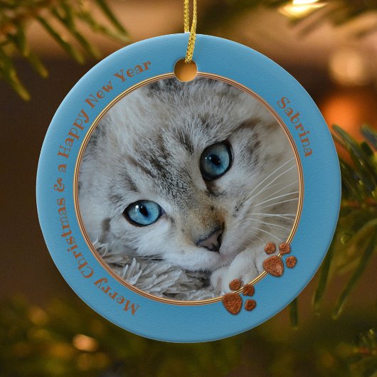 Kitty Keepake Blue Christmas Foto Ornament