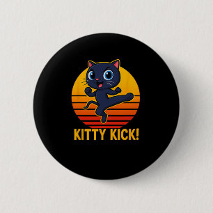 Kitty Kick Karate Martial Arts Katze Retro Sonnenu Button