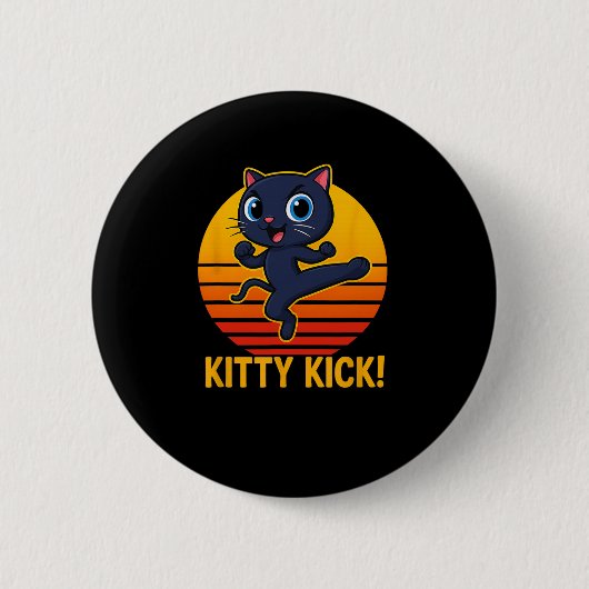 Kitty Kick Karate Martial Arts Katze Retro Sonnenu Button (Vorderseite)