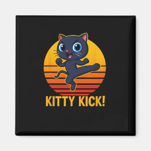 Kitty Kick Karate Martial Arts Katze Retro Sonnenu Magnet