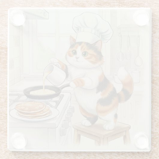 Kitty Kitchen, Calico, Glass Coaster Glasuntersetzer (Rückseite)