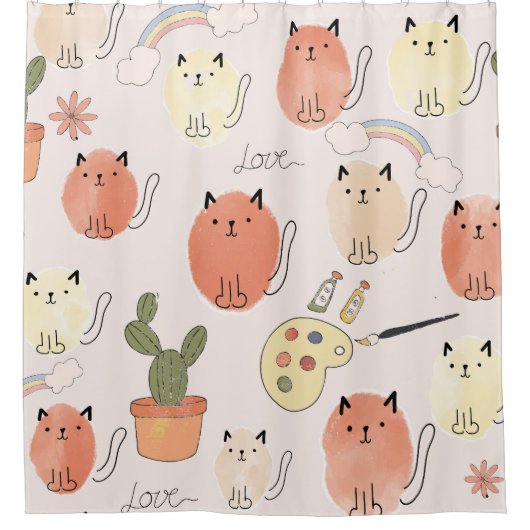 Kitty Kitten Cats: Süße Tier Pattern Duschvorhang (Vorderseite)