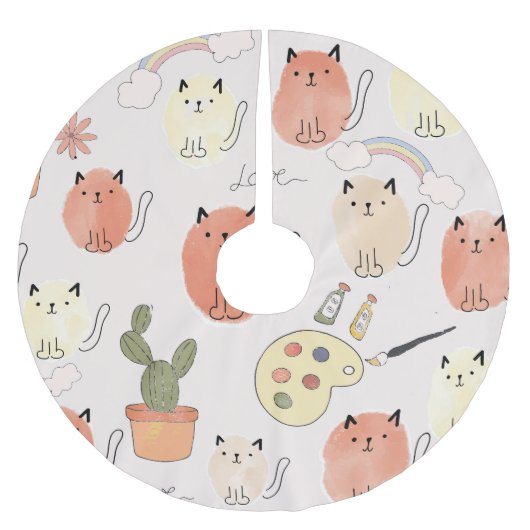 Kitty Kitten Cats: Süße Tier Pattern Polyester Weihnachtsbaumdecke (Vorderseite)