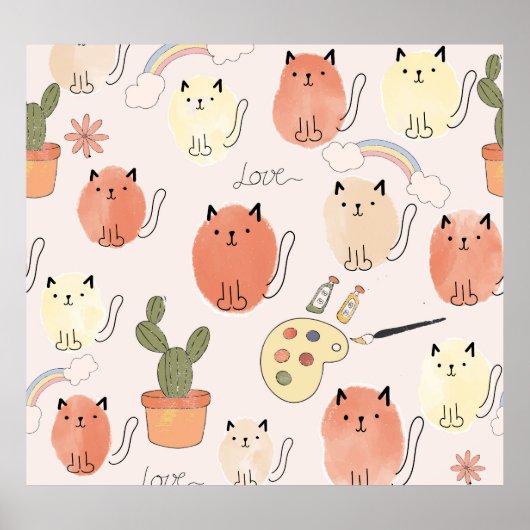 Kitty Kitten Cats: Süße Tier Pattern Poster (Vorne)