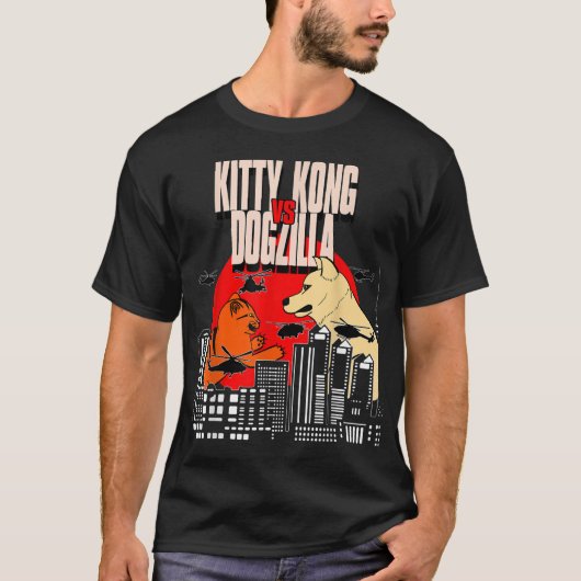 Kitty Kong versusus Dogzilla Funny Tokyo Japan Cat T-Shirt (Vorderseite)