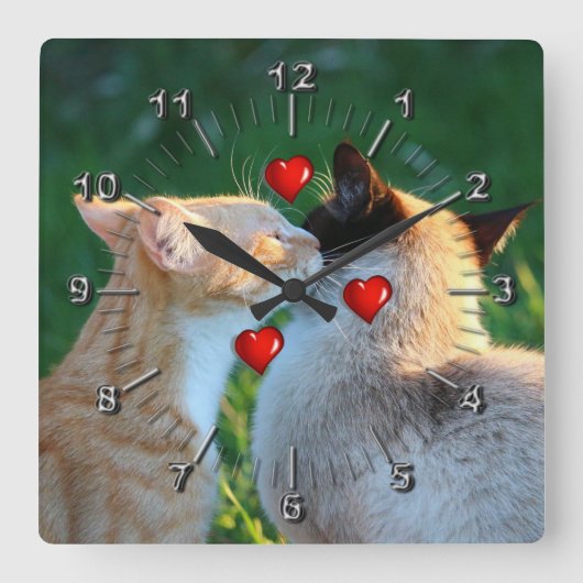 Kitty Liebe Quadratische Wanduhr (Vorderseite)