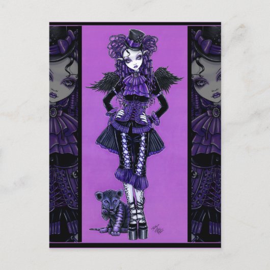 Kitty Lila Gothic Cat Viktorianisch Angel Postcard Postkarte (Vorderseite)