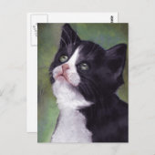 Kitty Looking Up: Kat in Ölpastel Postkarte (Vorne/Hinten)