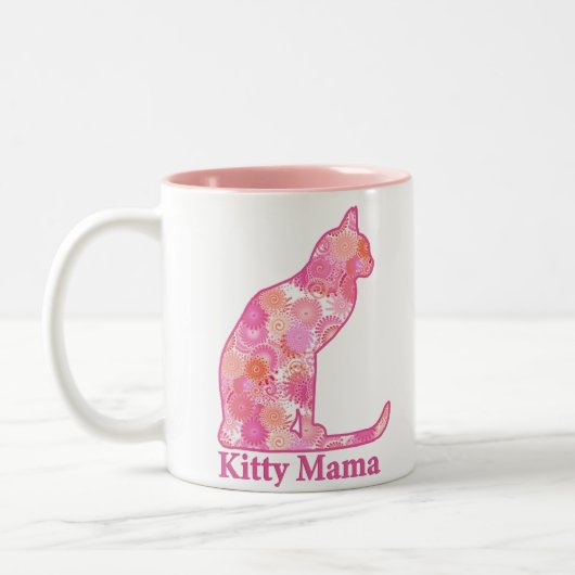 Kitty Mama Sitzkatze im rosa Fraktal Muster Zweifarbige Tasse (Links)