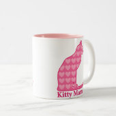 Kitty Mama sitzt in Fuchsia Pink Hearts Zweifarbige Tasse (VorderseiteRechts)