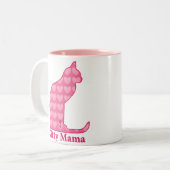 Kitty Mama sitzt in Fuchsia Pink Hearts Zweifarbige Tasse (Vorderseite Links)