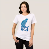 Kitty Mama sitzt Katze in Denim Blue Pattern Tri-Blend Shirt (Vorderseite voll)