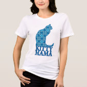 Kitty Mama sitzt Katze in Denim Blue Pattern Tri-Blend Shirt (Vorderseite)
