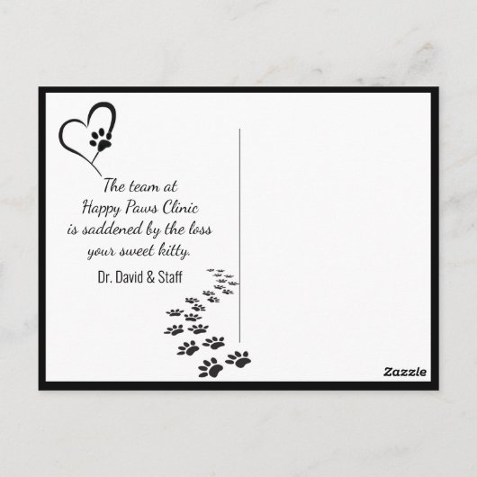 Kitty mit Backlight Glühen Pet Beileid Verlust Postkarte (Rückseite)