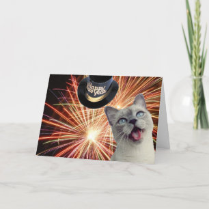 Kitty mit Feuerwerk Feiertagskarte