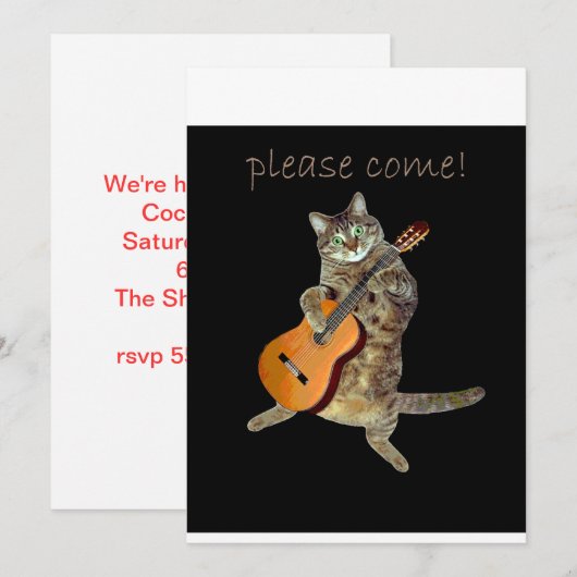 Kitty mit Gitarre Einladung (Vorne/Hinten)