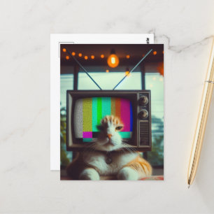 Kitty mit Vintagem Fernseher Postkarte