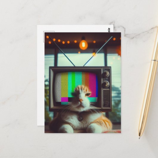 Kitty mit Vintagem Fernseher Postkarte (Vorderseite/Rückseite Beispiel)