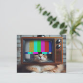 Kitty mit Vintagem Fernseher Postkarte (Stehend Vorderseite)