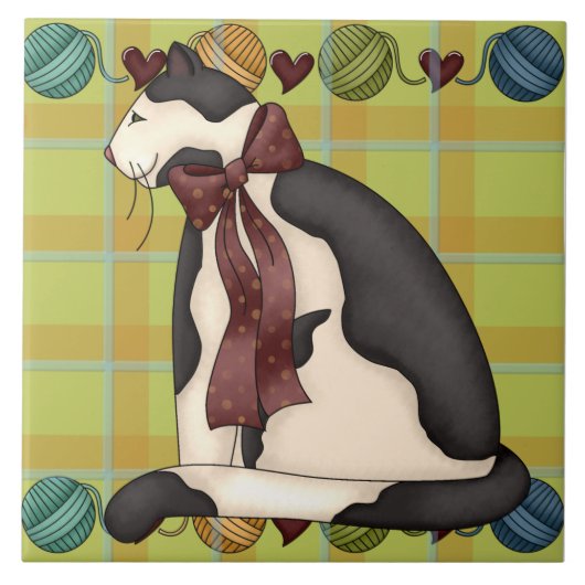 Kitty on Kariert Tile Trivet Fliese (Vorderseite)