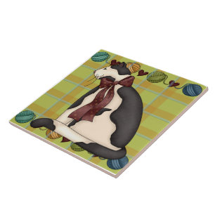 Kitty on Kariert Tile Trivet Fliese