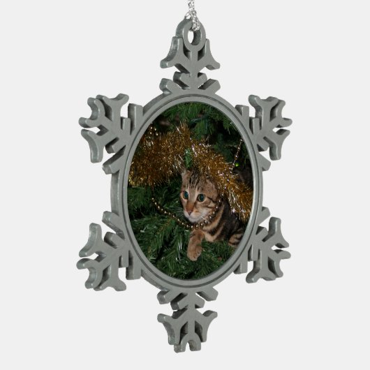 "Kitty ornament" Schneeflocken Zinn-Ornament (Links)